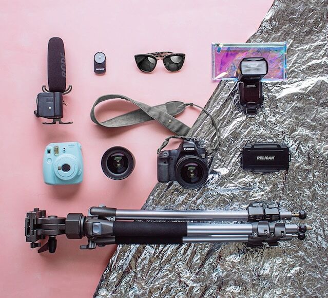 Gear shot van apparatuur die wordt gebruikt voor lifestyle fotografie